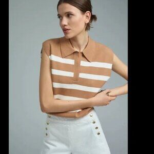 Anthropologie Maeve Stripe Collared Sleeveless Sweater Vest Size Small